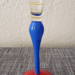 Vintage Orrefors Sweden Anne Nilsson Clown Cordial Champagne Flute Yellow & Blue